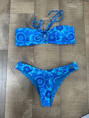 BlackBough Blue Swirl Bandeau Bikini Set with cheeky bottoms